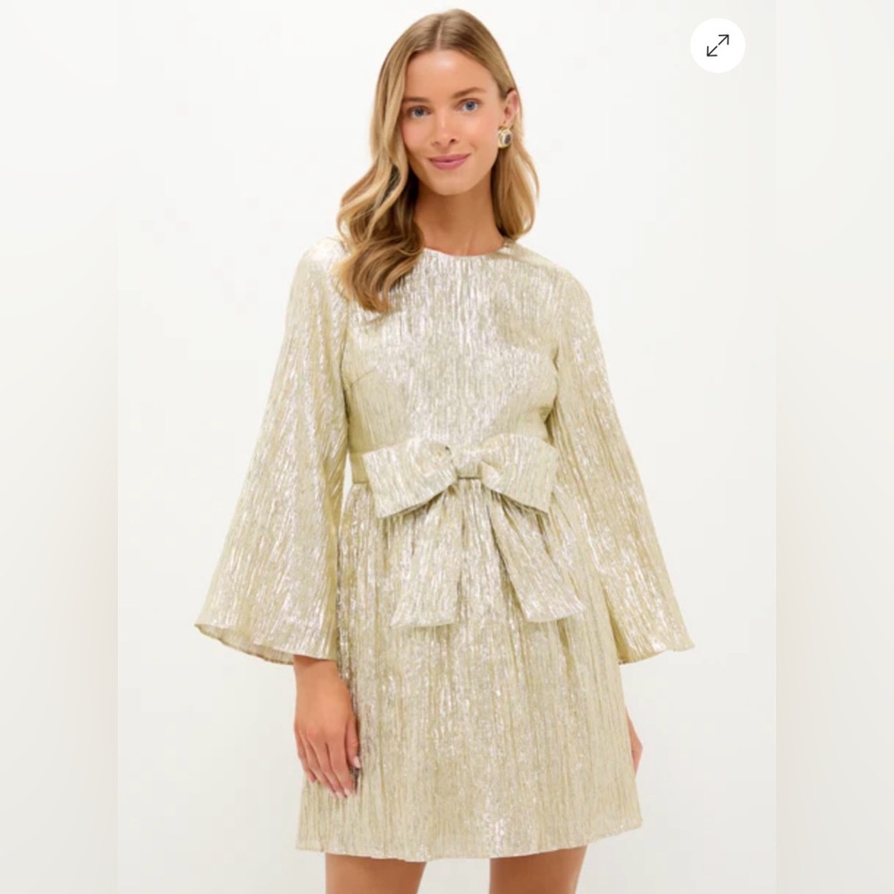 Tuckernuck HYACINTH HOUSE Gold Plisse Carol Bow Mini Dress